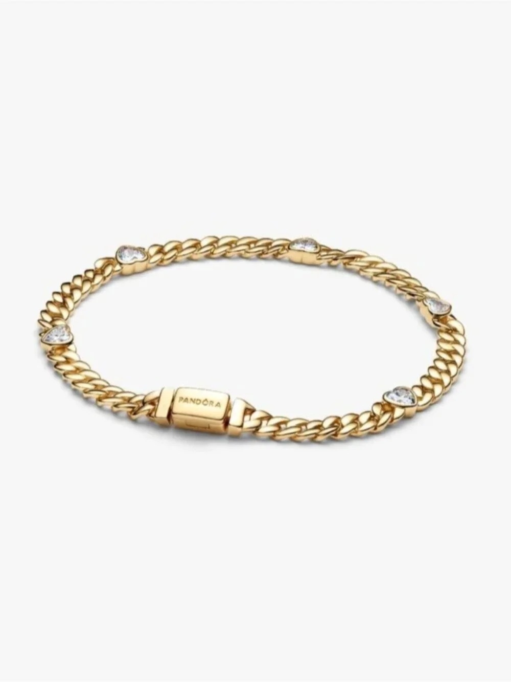Pandora Gold Chain Bracelet with Clear Stone Accents